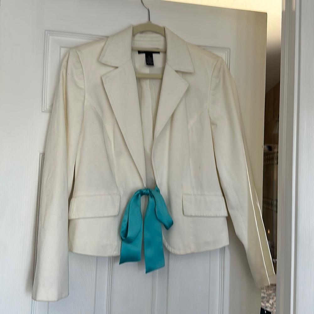 INC white jacket with turquoise tie